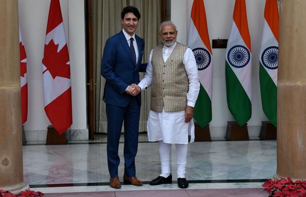 Prime Minister Narendra Modi and his Canadian counterpart Justin Trudeau in New Delhi on February 23, 2018. (AFP) Prime Minister Narendra Modi and his Canadian counterpart Justin Trudeau in New Delhi on February 23, 2018. (AFP)