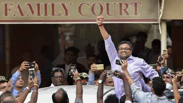The Supreme Court on Thursday asked Karti Chidambaram, the son of senior Congress leader P Chidambaram, to approach the Delhi high court for seeking any interim relief in the INX Media money laundering case. A bench headed by Chief Justice Dipak Misra requested the acting chief justice of the Delhi high court to allocate Karti’s matter to an appropriate bench so that it can be taken up for hearing on Friday. (PTI File)