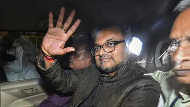 Karti Chidambaram leaves Patiala House Courts in New Delhi on Wednesday. (PTI) Karti Chidambaram leaves Patiala House Courts in New Delhi on Wednesday. (PTI)