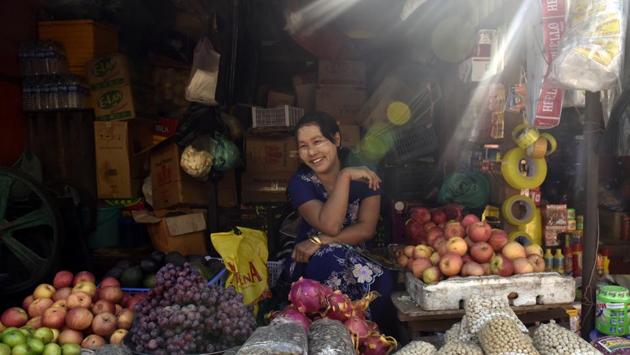 Across India’s Northeast, women are often seen in charge of storefronts, running roadside kiosks or even complete markets by themselves. Led by enterprise, women like this shopkeeper near the India-Myanmar border in Manipur may not be big entrepreneurs but are certainly protagonists not just in the household but also segments of economy. (Vipin Kumar / HT Photo) Across India’s Northeast, women are often seen in charge of storefronts, running roadside kiosks or even complete markets by themselves. Led by enterprise, women like this shopkeeper near the India-Myanmar border in Manipur may not be big entrepreneurs but are certainly protagonists not just in the household but also segments of economy. (Vipin Kumar / HT Photo)
