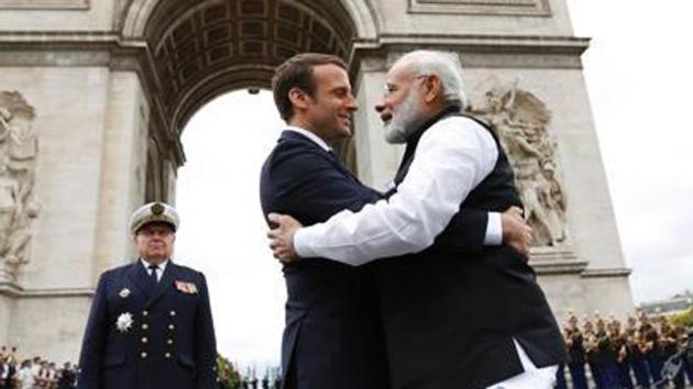 Prime Minister Narendra Modi with French President Emmanuel Macron at the Arc de Triomphe, Paris, June 3, 2017. (AFP) Prime Minister Narendra Modi with French President Emmanuel Macron at the Arc de Triomphe, Paris, June 3, 2017. (AFP)