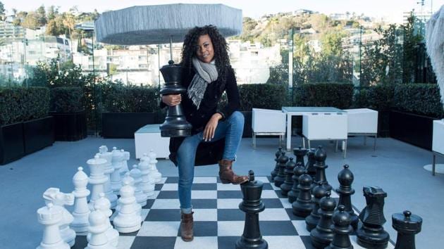 Hannah Beachler, production designer, poses for a picture in West Hollywood, California. Beachler has designed Wakanda, the “Black Panther” fictional African home and world and is the only black woman at the top of her field. (Valerie Macon / AFP) 