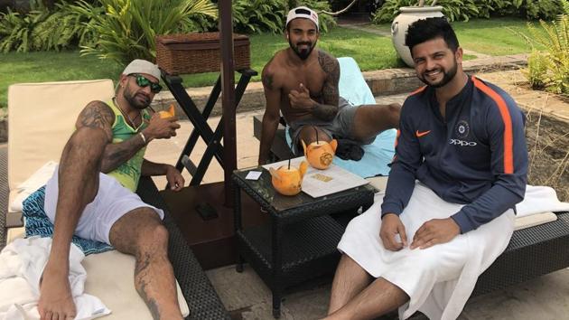Suresh Raina chills out with teammates Shikhar Dhawan (extreme left) and KL Rahul (centre) in Colombo. India beat Bangladesh by six wickets in the Nidahas Trophy tri-nation T20 series on March 8, 2018 for their first win of the tournament. (Twitter) Suresh Raina chills out with teammates Shikhar Dhawan (extreme left) and KL Rahul (centre) in Colombo. India beat Bangladesh by six wickets in the Nidahas Trophy tri-nation T20 series on March 8, 2018 for their first win of the tournament. (Twitter)