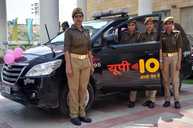 Women cops with the special police response vehicles. (HT Photo) Women cops with the special police response vehicles. (HT Photo)