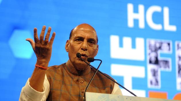 Union home minister Rajnath Singh at the HCL Grant 2018 where three NGOs were awarded ₹15 crore. (Sunil Ghosh /HT Photo) Union home minister Rajnath Singh at the HCL Grant 2018 where three NGOs were awarded ₹15 crore. (Sunil Ghosh /HT Photo)
