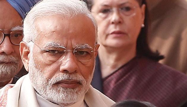 Prime Minister Narendra Modi with UPA chairperson and Congress leader Sonia Gandhi on the anniversary of the December 2001 parliament attack in New Delhi, on December 13, 2017. (Reuters Photo)