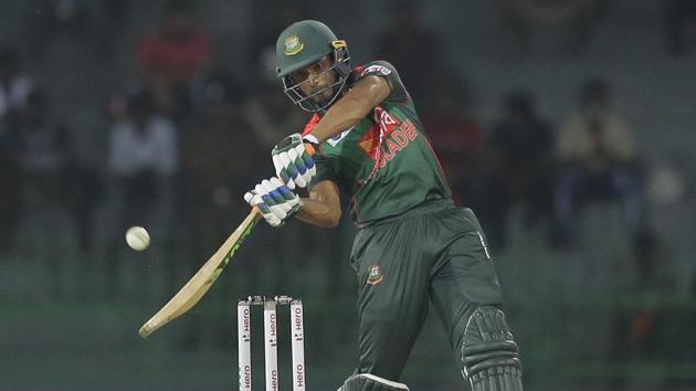 Bangladesh captain Mahmudullah plays a shot during their Twenty20 International against India in the Nidahas triangular series in Colombo on Thursday.(AP)