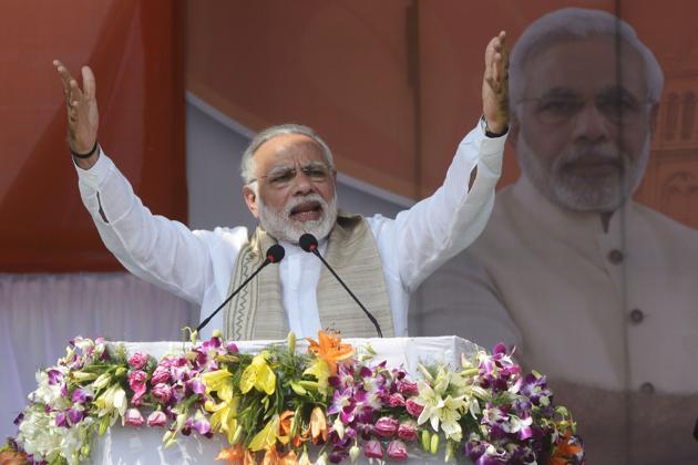 Prime Minister Narendra Modi during the swearing-in ceremony of Tripura legislative assembly at Assam Rifles ground in Agartala, on March 9, 2018. (AFP) Prime Minister Narendra Modi during the swearing-in ceremony of Tripura legislative assembly at Assam Rifles ground in Agartala, on March 9, 2018. (AFP)
