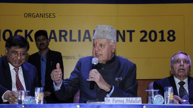 Srinagar MP and former chief minister of Jammu and Kashmir Farooq Abdullah was in Noida on Friday to attend a mock parliament session organised by students of Amity University in Sector 125. (Sunil Ghosh /HT Photo) Srinagar MP and former chief minister of Jammu and Kashmir Farooq Abdullah was in Noida on Friday to attend a mock parliament session organised by students of Amity University in Sector 125. (Sunil Ghosh /HT Photo)