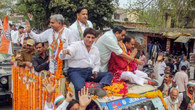 Uttar Pradesh Congress chief Raj Babbar during a road show to campaign for party candidate Manish Mishra for the Phulpur Lok Sabha seat bypoll, near Allahabad on March 8. (PTI Photo) Uttar Pradesh Congress chief Raj Babbar during a road show to campaign for party candidate Manish Mishra for the Phulpur Lok Sabha seat bypoll, near Allahabad on March 8. (PTI Photo)