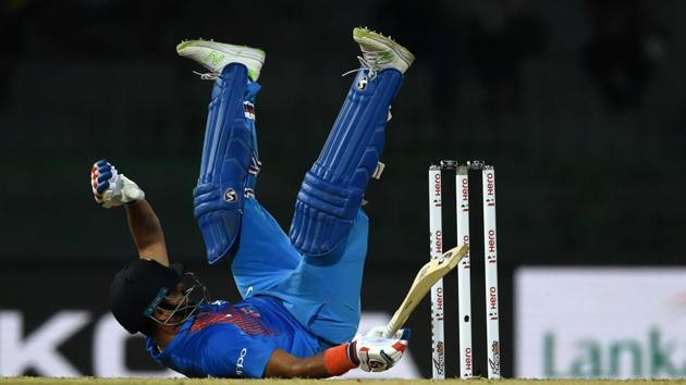 Cricketer Suresh Raina dives into his crease to complete a run during the second Twenty20 international cricket match between Bangladesh and India for the Nidahas Trophy tri-nation Twenty20 tournament at The R. Premadasa Stadium, Colombo on March 8, 2018. (Ishara S. Kodikara / AFP) Cricketer Suresh Raina dives into his crease to complete a run during the second Twenty20 international cricket match between Bangladesh and India for the Nidahas Trophy tri-nation Twenty20 tournament at The R. Premadasa Stadium, Colombo on March 8, 2018. (Ishara S. Kodikara / AFP)