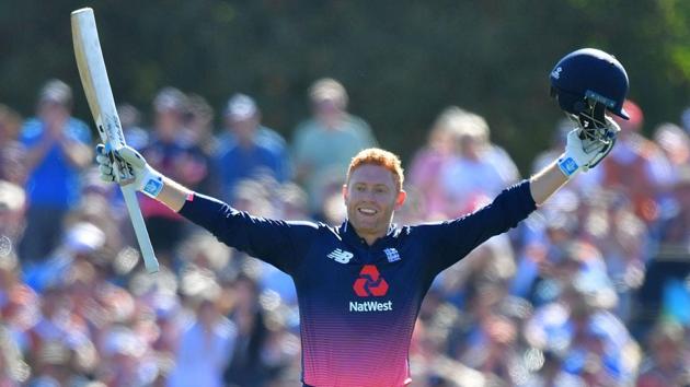 Jonny Bairstow celebrates his century during the fifth and final ODI between New Zealand and England at Hagley Oval in Christchurch on March 10, 2018. (AFP) Jonny Bairstow celebrates his century during the fifth and final ODI between New Zealand and England at Hagley Oval in Christchurch on March 10, 2018. (AFP)