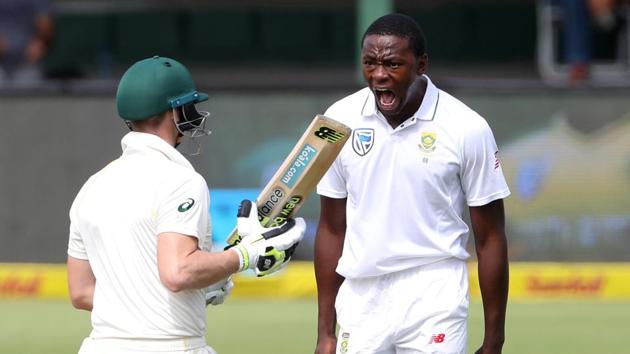 Kagiso Rabada was seen intentionally brushing Steve Smith with his shoulder after dismissing the Australian captain on Day One of the second Test at Port Elizabeth. (REUTERS) Kagiso Rabada was seen intentionally brushing Steve Smith with his shoulder after dismissing the Australian captain on Day One of the second Test at Port Elizabeth. (REUTERS)