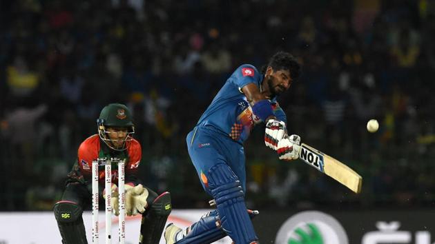 Perera smashed 74 before becoming Mustafizur’s second victim. (AFP) Perera smashed 74 before becoming Mustafizur’s second victim. (AFP)