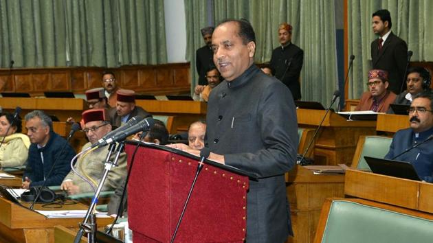 Himachal Pradesh chief minister Jai Ram Thakur presenting the budget at the Himachal Pradesh Vidhan Sabha in Shimla on Friday.(HT Photo) Himachal Pradesh chief minister Jai Ram Thakur presenting the budget at the Himachal Pradesh Vidhan Sabha in Shimla on Friday.(HT Photo)