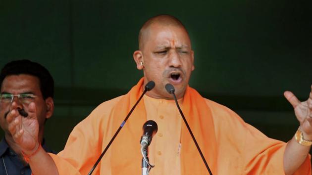 UP chief minister Yogi Adityanath addresses during a campaign ahead of Phulpur bypoll, at Nawabganj in Allahabad.(PTI Photo)