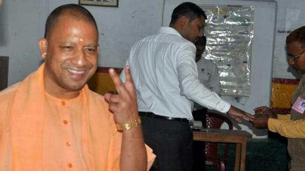 UP chief minister Yogi Adityanath casts his vote in Gorakhpur. (Abdul Jadid/HT Photo) UP chief minister Yogi Adityanath casts his vote in Gorakhpur. (Abdul Jadid/HT Photo)