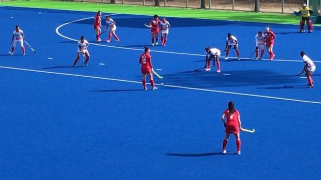 The Indian women’s hockey team in action against South Korea in the last match of a five-game series.(Hockey India)