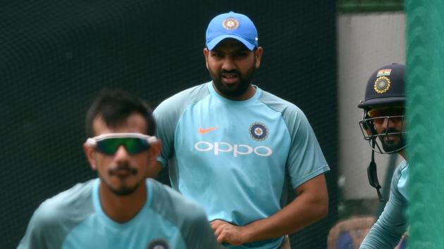 Indian cricket captain Rohit Sharma (C) takes part in a training session at the R. Premadasa Stadium in Colombo on March 11, 2018. (AFP)