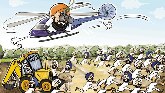 Recently, Punjab CM Capt Amarinder spotted illegal sand mining from his official helicopter. (Illustration by Daljeet Kaur Sandhu/HT) Recently, Punjab CM Capt Amarinder spotted illegal sand mining from his official helicopter. (Illustration by Daljeet Kaur Sandhu/HT)