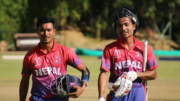 Nepal beat Hong Kong by five wickets in their final group game of the ICC World Cup Qualifier on Monday. (Twitter) Nepal beat Hong Kong by five wickets in their final group game of the ICC World Cup Qualifier on Monday. (Twitter)