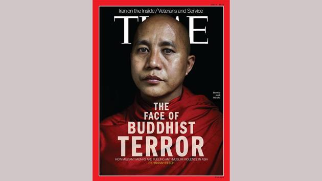 This illustration picture shows a copy of the July 1 issue of Time magazine carrying a picture of controversial Myanmar monk Wirathu on its cover in Bangkok. (AFP File Photo) This illustration picture shows a copy of the July 1 issue of Time magazine carrying a picture of controversial Myanmar monk Wirathu on its cover in Bangkok. (AFP File Photo)