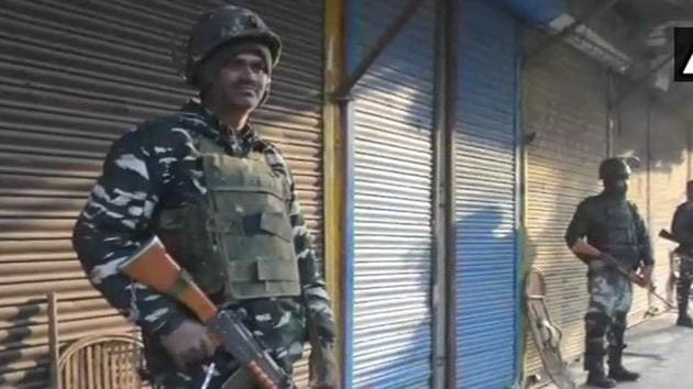 Security forces in Anantnag’s Hakura where three terrorists were killed in an encounter on Monday morning.(ANI Photo)