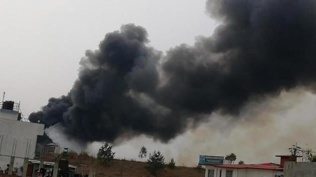 Plumes of black smoke were seen rising from the football pitch where the plane crashed, to the east of the runway at Nepal’s only international airport, in the capital. Airport authorities said the fire in the plane had been controlled and rescue efforts were underway. (REUTERS)