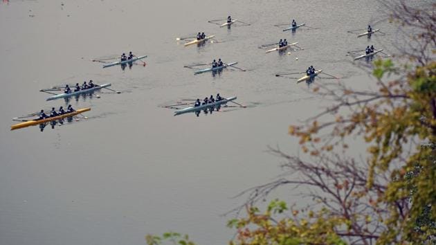 Students of COEP display shell games during 90th Regatta at Boat Club in Pune. (Pratham Gokhale/HT Photo)
