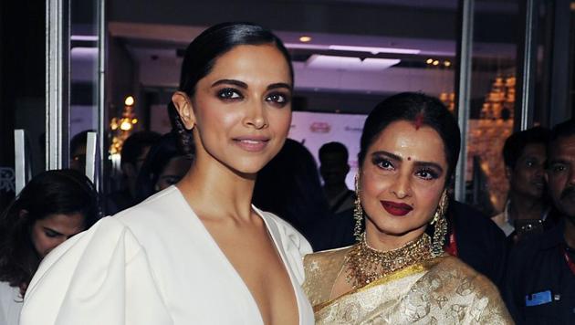 Deepika Padukone (L) and Rekha (R) attend the Hello Hall of Fame Awards 2018' in Mumbai on March 11, 2018. (AFP) Deepika Padukone (L) and Rekha (R) attend the Hello Hall of Fame Awards 2018' in Mumbai on March 11, 2018. (AFP)