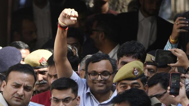 Karti Chidambaram exits after the hearing at Patiala House Court in New Delhi. The Court sent Karti Chidambaram to judicial custody till March 24 in the INX Media corruption case, while dismissing his plea for early hearing of his bail application. (Sushil Kumar / HT Photo) Karti Chidambaram exits after the hearing at Patiala House Court in New Delhi. The Court sent Karti Chidambaram to judicial custody till March 24 in the INX Media corruption case, while dismissing his plea for early hearing of his bail application. (Sushil Kumar / HT Photo)