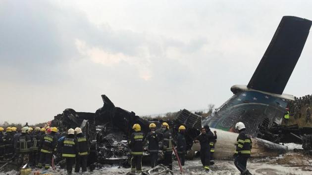 Wreckage of an airplane at Kathmandu airport on March 12, 2018.(Reuters)