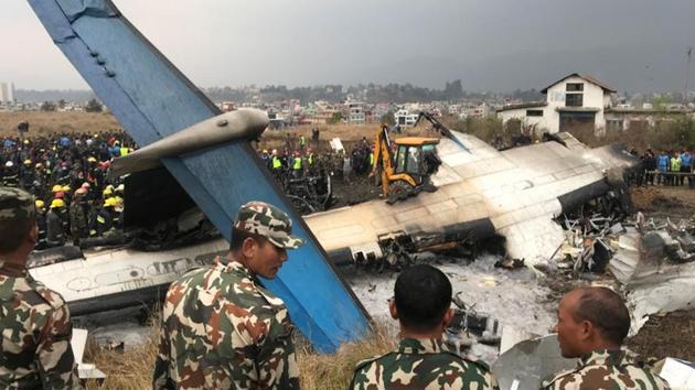 Wreckage of the US-Bangla airplane which crashed while landing at the Kathmandu airport, Nepal on Monday.(REUTERS)