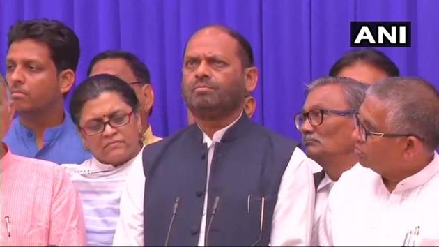 Congress’ Rajya Sabha candidate Naran Rathwa. (ANI Photo) Congress’ Rajya Sabha candidate Naran Rathwa. (ANI Photo)