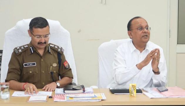 District magistrate BN Singh and senior superintendent of police Love Kumar held a meeting on Tuesday with senior police and administration officials to ensure law and order in the district (sourced) District magistrate BN Singh and senior superintendent of police Love Kumar held a meeting on Tuesday with senior police and administration officials to ensure law and order in the district (sourced)