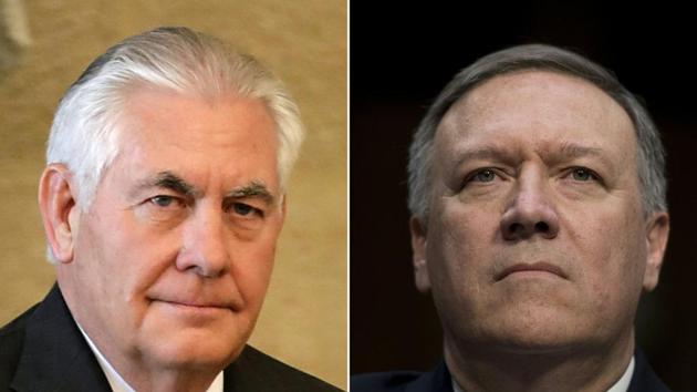 This combination of pictures created on March 13, 2018 shows then US Secretary of State Rex Tillerson (L) on February 15, 2018 and then US Congressman Mike Pompeo, on January 12, 2017. US President Donald Trump ousts top diplomat Rex Tillerson and named Mike Pompeo as he successor at the State Department. (AFP Photo) This combination of pictures created on March 13, 2018 shows then US Secretary of State Rex Tillerson (L) on February 15, 2018 and then US Congressman Mike Pompeo, on January 12, 2017. US President Donald Trump ousts top diplomat Rex Tillerson and named Mike Pompeo as he successor at the State Department. (AFP Photo)