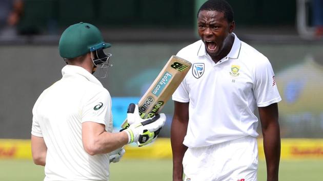 Kagiso Rabada’s celebration after taking the wicket of Steve Smith during the 2nd South Africa-Australia Test earned him a two-match ban.(REUTERS)