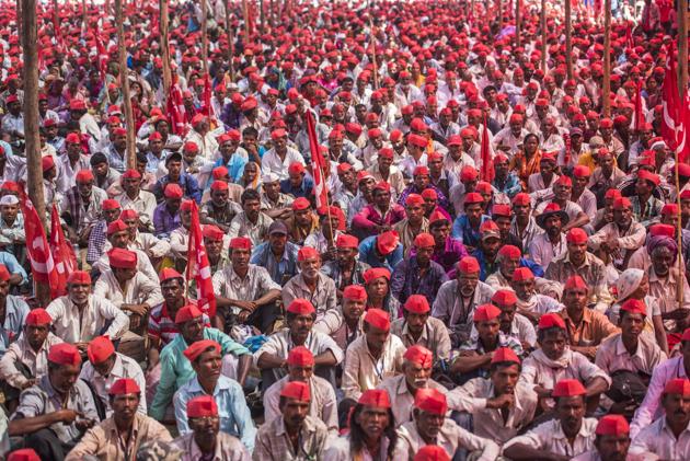 Farmers during their protest march at Azad Maidan in Mumbai on Monday. (Pratik Chorge/HT Photo) Farmers during their protest march at Azad Maidan in Mumbai on Monday. (Pratik Chorge/HT Photo)