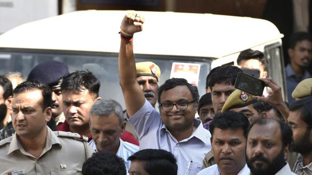 Karti Chidambaram outside the Patiala House Courts in New Delhi, on March 12, 2018. (Sushil Kumar/HT PHOTO) Karti Chidambaram outside the Patiala House Courts in New Delhi, on March 12, 2018. (Sushil Kumar/HT PHOTO)
