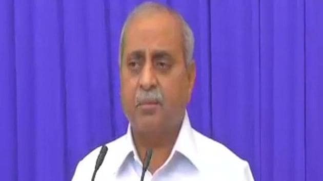 Gujarat deputy chief minister Nitinbhai Patel addresses the media after the ruckus in the Gujarat assembly on Wednesday. (ANI Twitter) Gujarat deputy chief minister Nitinbhai Patel addresses the media after the ruckus in the Gujarat assembly on Wednesday. (ANI Twitter)