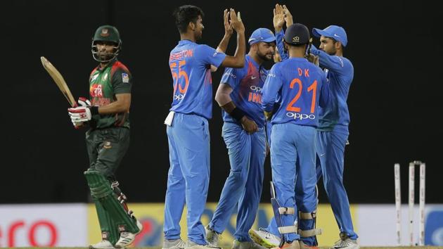 Washington Sundar’s scalps were openers Tamim Iqbal and Liton Das and No.3 Soumya Sarkar. (AP)