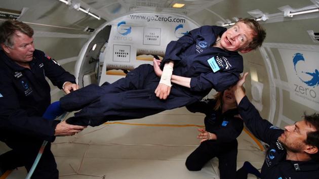 In 1979 he was appointed Lucasian Professor of Mathematics at Cambridge University, where he had moved from Oxford University to study theoretical astronomy and cosmology, a post once held by Isaac Newton. Hawking eventually put Newton’s gravitational theories to the test on April 26, 2007 when, aged 65, he went on a weightless flight in the United States as a prelude to a hoped-for sub-orbital spaceflight. (Zero G / AFP File)