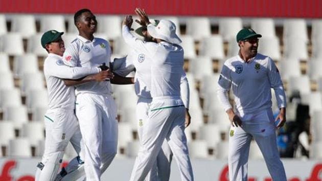 Lungi Ngidi (2nd from L) is in a contemplative mood after Kagiso Rabada’s suspension from Australia series.(AFP)