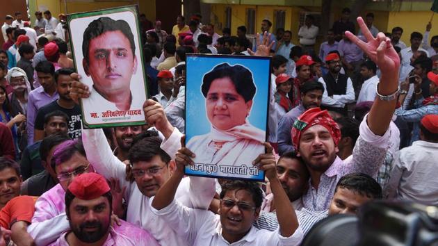 Samajwadi Party workers celebrate their party's victory in Gorakhpur and Phulpur Lok Sabha by-poll elections in Lucknow on Wednesday. Candidates of the Samajwadi Party consolidated leads over nearest BJP rivals in Gorakhpur and Phulpur Lok Sabha seats in Uttar Pradesh, latest trends showed. In Bihar, the RJD won in Jehanabad, while the BJP won Bhabua. In the third seat, Araria, Lalu Prasad’s RJD is leading by 86,000 votes. (Subhankar Chakraborty / HT Photo) Samajwadi Party workers celebrate their party's victory in Gorakhpur and Phulpur Lok Sabha by-poll elections in Lucknow on Wednesday. Candidates of the Samajwadi Party consolidated leads over nearest BJP rivals in Gorakhpur and Phulpur Lok Sabha seats in Uttar Pradesh, latest trends showed. In Bihar, the RJD won in Jehanabad, while the BJP won Bhabua. In the third seat, Araria, Lalu Prasad’s RJD is leading by 86,000 votes. (Subhankar Chakraborty / HT Photo)
