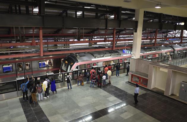 A view of the Pink Line at Rajouri Garden on Wednesday. (Sanchit Khanna/ Hindustan Times) A view of the Pink Line at Rajouri Garden on Wednesday. (Sanchit Khanna/ Hindustan Times)