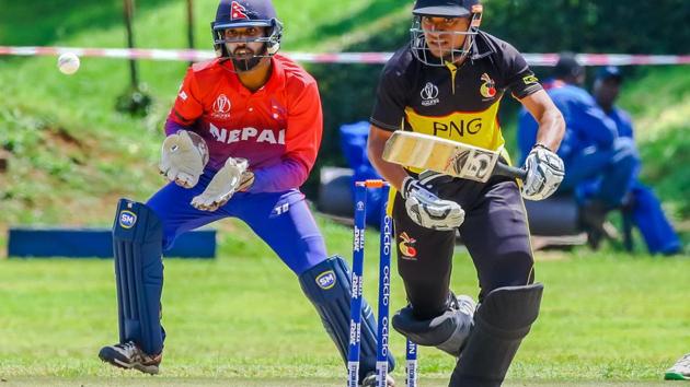 Kipling Doriga of Papua New Guinea in action against Nepal. (ICC)