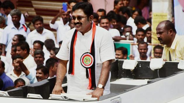 AIADMK leader TTV Dhinakaran on Thursday floated a new party, the Amma Makkal Munnetra Kazhagam named after the late Tamil Nadu chief minister J Jayalalithaa. Dhinakaran, who has the support of several dissident party workers and leaders, said the new outfit would capture power in the state and unveiled the party’s flag, which features the image of a smiling Jayalalithaa. (PTI) AIADMK leader TTV Dhinakaran on Thursday floated a new party, the Amma Makkal Munnetra Kazhagam named after the late Tamil Nadu chief minister J Jayalalithaa. Dhinakaran, who has the support of several dissident party workers and leaders, said the new outfit would capture power in the state and unveiled the party’s flag, which features the image of a smiling Jayalalithaa. (PTI)