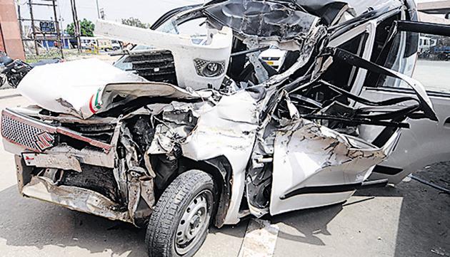 According to police, a loaded truck was moving on the GT Road around 12.30am when the WagonR car, driven by Manveer, rammed the rear of the truck. (Sunil Ghosh/HT Photo) According to police, a loaded truck was moving on the GT Road around 12.30am when the WagonR car, driven by Manveer, rammed the rear of the truck. (Sunil Ghosh/HT Photo)