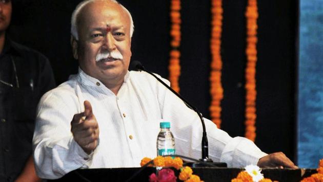 Rashtriya Swayamsevak Sangh (RSS) Chief Mohan Bhagwat makes an addresses during the ‘Sapta Sindhu Jammu Kashmir, Ladakh Mahotsav’ at Dr Vasantrao Deshpande Hall in Nagpur on Thursday. (PTI) Rashtriya Swayamsevak Sangh (RSS) Chief Mohan Bhagwat makes an addresses during the ‘Sapta Sindhu Jammu Kashmir, Ladakh Mahotsav’ at Dr Vasantrao Deshpande Hall in Nagpur on Thursday. (PTI)