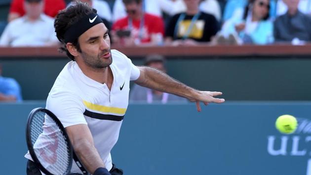 Roger Federer in action against Jeremy Chardy during a fourth round match in the BNP Paribas Open at the Indian Wells Tennis Garden on Wednesday. (USA TODAY Sports) Roger Federer in action against Jeremy Chardy during a fourth round match in the BNP Paribas Open at the Indian Wells Tennis Garden on Wednesday. (USA TODAY Sports)